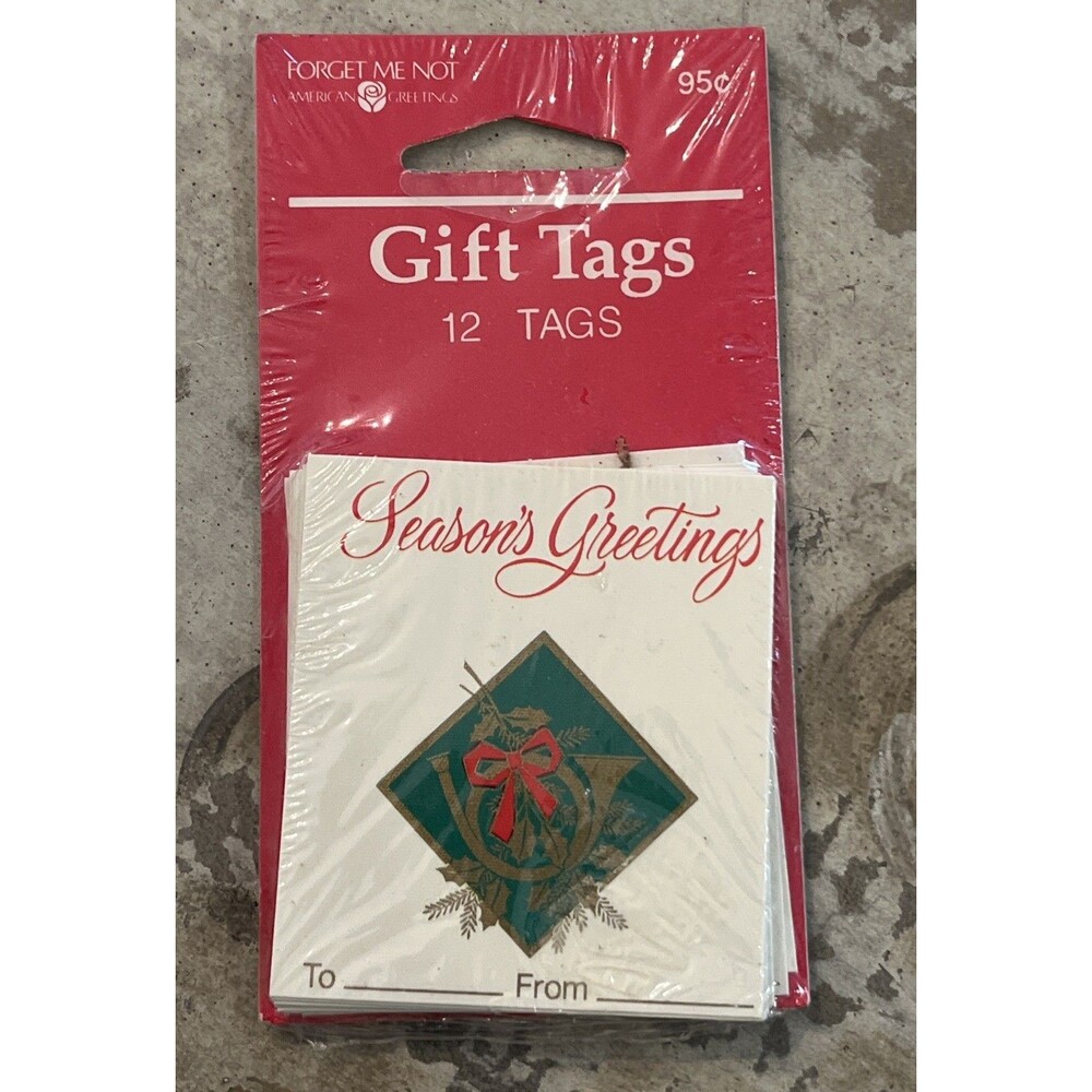 Vintage Forget Me Not Christmas Gift Tags French Horn Season Greetings